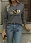 Kadın Uzun Kollu Bisiklet Yaka Kalp Desenli Viskon Iki Iplik Bluz