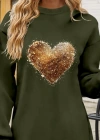 Kadın Uzun Kollu Bisiklet Yaka Kalp Desenli Viskon Iki Iplik Bluz
