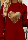 Kadın Uzun Kollu Bisiklet Yaka Kalp Desenli Viskon Iki Iplik Bluz