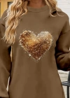 Kadın Uzun Kollu Bisiklet Yaka Kalp Desenli Viskon Iki Iplik Bluz