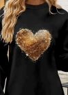 Kadın Uzun Kollu Bisiklet Yaka Kalp Desenli Viskon Iki Iplik Bluz