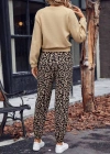 Kadın Uzun Kollu Bisiklet Yaka Kalp Leopar Baskılı Alt Ve üst Dalgıç Ikili Takım