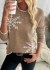 Kadın Uzun Kollu Bisiklet Yaka Kar Tane Desenli Triko Bluz