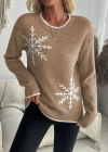 Kadın Uzun Kollu Bisiklet Yaka Kar Tane Desenli Triko Bluz