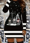 Kadın Uzun Kollu Bisiklet Yaka Kardan Adam Desenli Dalgıç Noel Elbise