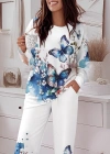 Kadın Uzun Kollu Bisiklet Yaka Kelebek Desenli Iki Iplik Alt üst Takım
