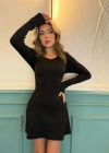 Kadın Uzun Kollu Bisiklet Yaka Kısa Kaşkorse Elbise