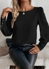 Kadın Uzun Kollu Bisiklet Yaka Kol Ve Sırt Düğme Detaylı Atlas Bluz