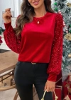 Kadın Uzun Kollu Bisiklet Yaka Kollar Pulpayet Kadife Bluz
