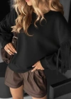 Kadın Uzun Kollu Bisiklet Yaka Kolları Püsküllü Modal Bluz