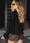 Kadın Uzun Kollu Bisiklet Yaka Kolları Püsküllü Modal Bluz