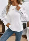 Kadın Uzun Kollu Bisiklet Yaka Kolları Tüllü Waffle Bluz