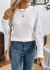 Kadın Uzun Kollu Bisiklet Yaka Kolları Tüllü Waffle Bluz
