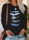 Kadın Uzun Kollu Bisiklet Yaka Kuş Tüyü Desenli Viskon Bluz