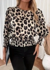 Kadın Uzun Kollu Bisiklet Yaka Leopar Desenli Modal Bluz