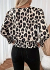 Kadın Uzun Kollu Bisiklet Yaka Leopar Desenli Modal Bluz