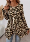 Kadın Uzun Kollu Bisiklet Yaka Leopar Desenli Süprem Bluz
