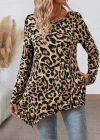Kadın Uzun Kollu Bisiklet Yaka Leopar Desenli Süprem Bluz