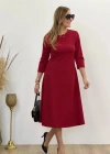 Kadın Uzun Kollu Bisiklet Yaka Midi Ithal Krep Elbise