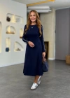 Kadın Uzun Kollu Bisiklet Yaka Midi Modal Elbise