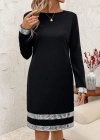Kadın Uzun Kollu Bisiklet Yaka Mini Ithal Krep Elbise