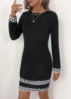 Kadın Uzun Kollu Bisiklet Yaka Mini Ithal Krep Elbise