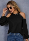 Kadın Uzun Kollu Bisiklet Yaka Omuz Açık Detaylı Krep Bluz