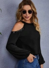 Kadın Uzun Kollu Bisiklet Yaka Omuz Açık Detaylı Krep Bluz