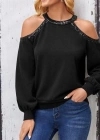 Kadın Uzun Kollu Bisiklet Yaka Omuz Açık Detaylı Krep Bluz