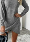 Kadın Uzun Kollu Bisiklet Yaka önden Asimetrik Kesim Detaylı Mini Yumoş Elbise