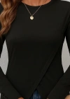 Kadın Uzun Kollu Bisiklet Yaka önden çapraz Kesim Detay Midi Viskon Bluz
