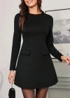 Kadın Uzun Kollu Bisiklet Yaka önden Cepli Kısa Ithal Krep Elbise