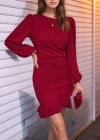 Kadın Uzun Kollu Bisiklet Yaka önden Volanlı Ithal Krep Elbise