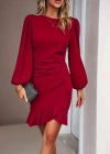 Kadın Uzun Kollu Bisiklet Yaka önden Volanlı Ithal Krep Elbise