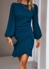 Kadın Uzun Kollu Bisiklet Yaka önden Volanlı Ithal Krep Elbise