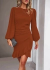 Kadın Uzun Kollu Bisiklet Yaka önden Volanlı Ithal Krep Elbise