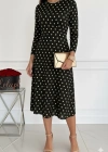 Kadın Uzun Kollu Bisiklet Yaka Puantiyeli örme Krep Midi Elbise
