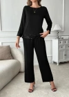 Kadın Uzun Kollu Bisiklet Yaka Pulpayetli Viskon Iki Iplik Bluz Ve Pantolon Ikili Takım