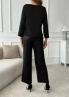 Kadın Uzun Kollu Bisiklet Yaka Pulpayetli Viskon Iki Iplik Bluz Ve Pantolon Ikili Takım
