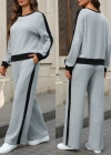 Kadın Uzun Kollu Bisiklet Yaka şardonlu Kaşkorse Bluz Ve Pantolon Ikili Takım