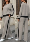 Kadın Uzun Kollu Bisiklet Yaka şardonlu Kaşkorse Bluz Ve Pantolon Ikili Takım