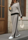 Kadın Uzun Kollu Bisiklet Yaka şardonlu Kaşkorse Bluz Ve Pantolon Ikili Takım