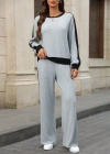 Kadın Uzun Kollu Bisiklet Yaka şardonlu Kaşkorse Bluz Ve Pantolon Ikili Takım