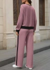 Kadın Uzun Kollu Bisiklet Yaka şardonlu Kaşkorse Bluz Ve Pantolon Ikili Takım