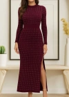 Kadın Uzun Kollu Bisiklet Yaka Taşlı Midi Kadife Elbise