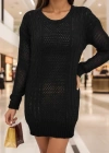 Kadın Uzun Kollu Bisiklet Yaka Triko Elbise (çorapsız)
