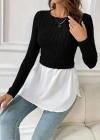 Kadın Uzun Kollu Bisiklet Yaka üst Kalın Fitilli Kaşkorse Alt Spor Likra Bluz