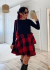 Kadın Uzun Kollu Bisiklet Yaka üst Viskon Alt Ekose Kısa Elbise