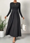 Kadın Uzun Kollu Bisiklet Yaka Uzun üst Viskon Alt Trikoton Elbise