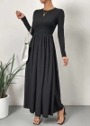 Kadın Uzun Kollu Bisiklet Yaka Uzun üst Viskon Alt Trikoton Elbise